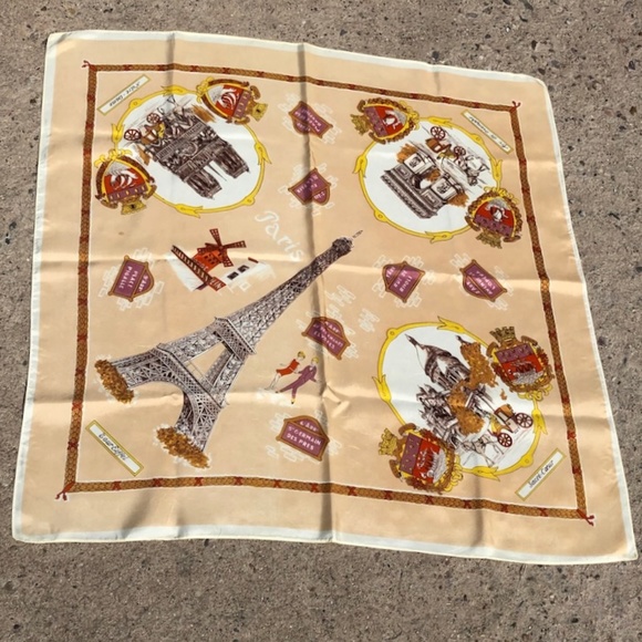 VTG 1960s Paris Souvenir Scarf Silk Acetate - Picture 1 of 9